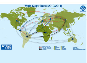 Mapa do comércio mundial de açúcar em 2010 / 2011